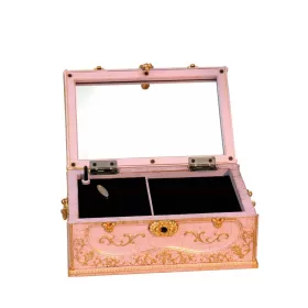   Casetă muzicală pentru bijuterii Giftdeco 24107, rășină, catifea și metal, roz, 18 x 11,8 x 11,8 cm