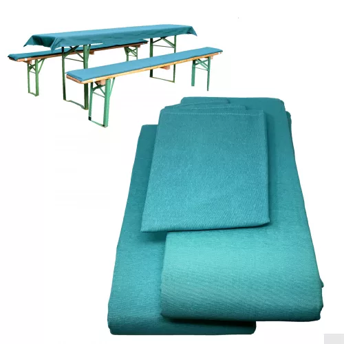 Set Fata de masa si 2 huse pentru banci Jemidi, 70 x 240 cm, Turcoaz, Poliester / Bumbac, 55321.23.02