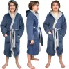 Halat de baie reversibil pentru copii Homelevel, 9-10 ani, Albastru / Gri, Poliester, 55056.1.04