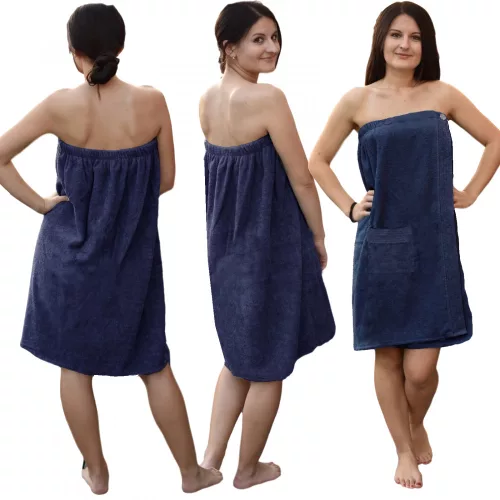 Halat de sauna pentru femei Jemidi, Universal, Albastru, Bumbac organic, 54988.17