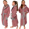 Halat de baie pentru copii Homelevel, 176, Roz / Gri, Bumbac organic, 54864.33.41