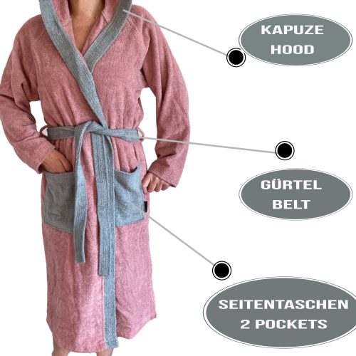 Halat de baie din tesatura Homelevel, XL, Roz / Gri, Bumbac organic, 54856.33.4