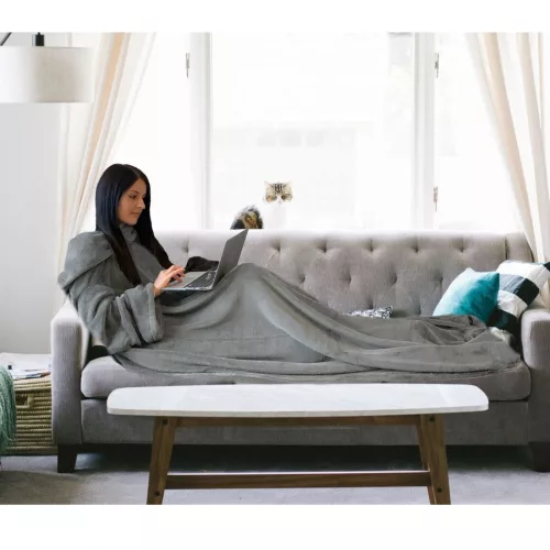 Patura cu maneci pentru TV Homelevel, 200 x 150 cm, Gri, Poliester, 55432.25.03