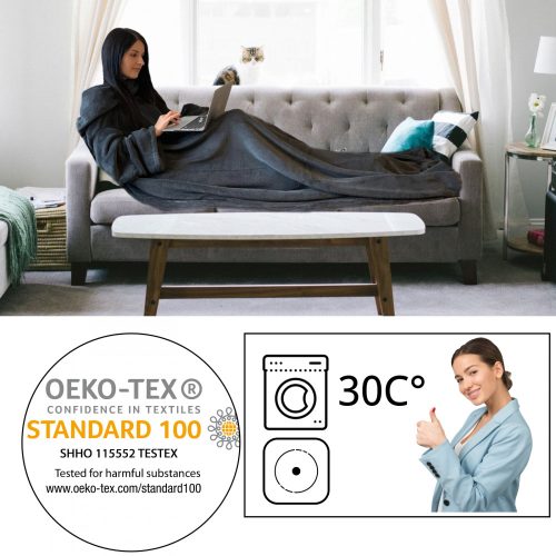 Patura cu maneci pentru TV Homelevel, 200 x 150 cm, Gri, Poliester, 55432.19.02