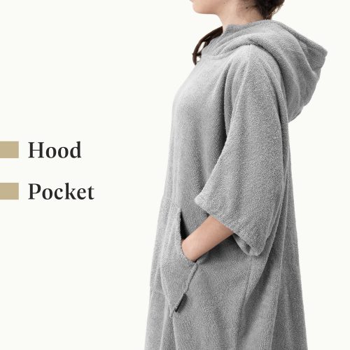 Poncho de baie pentru copii Homelevel, 10-13 ani, Gri, Bumbac organic, 54880.25.43