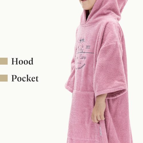 Poncho de baie pentru copii Homelevel, 6-9 ani, Roz, Bumbac organic, 54980.42