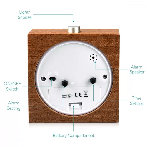 Ceas cu alarma analogic din lemn Snooze Retro, 43906