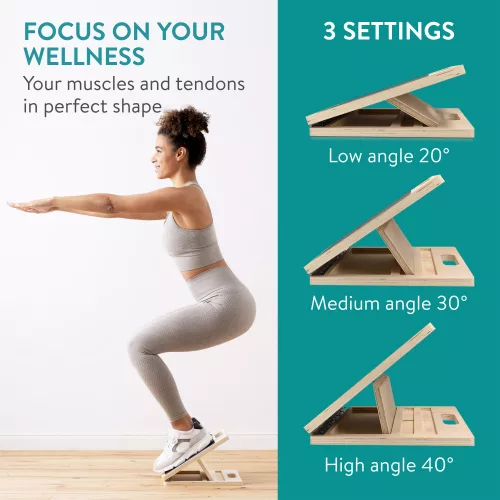 Placa de exercitii reglabila pentru intinderea gambelor Navaris, 3 Nivele, Lemn, 43987