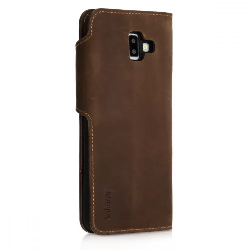 Husa pentru Samsung Galaxy J6 Plus, Piele naturala, Maro, 46604.05