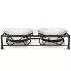 Set 2 Boluri din ceramica pentru caini si pisici Navaris cu suport metalic, 320 ml, 46947.1