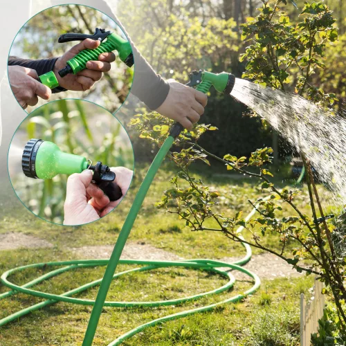Furtun de gradina extensibil de 7.5 m Navaris, tub dublu de latex, pistol de pulverizare cu 7 modele, 47274.1