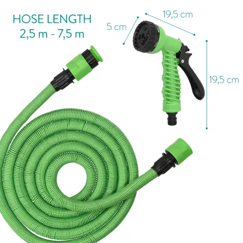 Furtun de gradina extensibil de 7.5 m Navaris, tub dublu de latex, pistol de pulverizare cu 7 modele, 47274.1