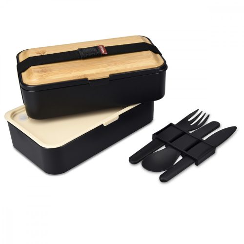 Set 2x Cutie pranz Bento Box cu tacamuri si capac din bambus, 47407.01.01