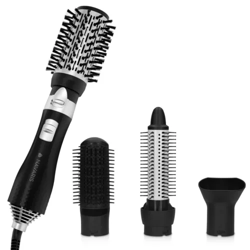 Perie styling cu aer cald Navaris, 4 atasamente, coafare uscata, negru/argintiu, plastic