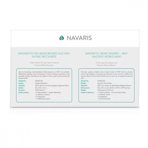 Tabla magnetica Navaris, MDF, 60 x 40 cm, marker, magneti, 45365.09