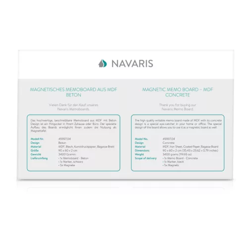 Tabla magnetica Navaris, design beton, 90x60 cm, whiteboard si magneti, multicolor, MDF/metal