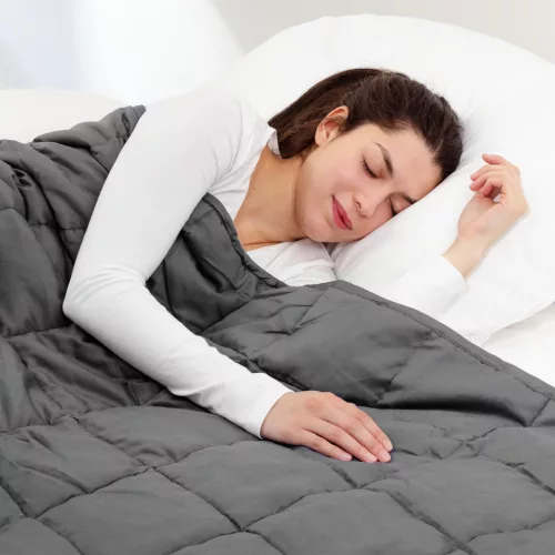 Patura grea Navaris, 135x200 cm, 6.8 kg, cu perle de sticla, gri, sticla/poliester/bumbac