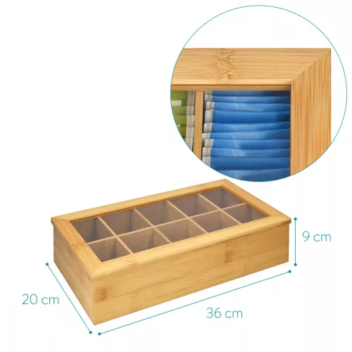 Cutie ceai 10 compartimente Navaris, 36 x 20 x 9 cm, 50860.01