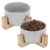 Set 2 Boluri pentru pisici si caini cu suport din bambus Navaris, 550 ml, Gri, 48350.1.22