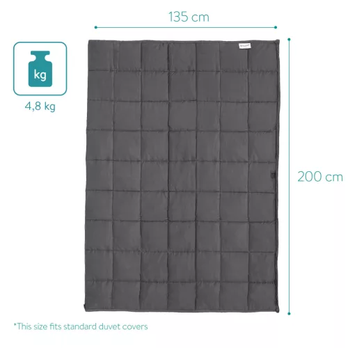 Patura grea Navaris, 135x200 cm, 4.8 kg, cu perle de sticla, gri, sticla/poliester/bumbac