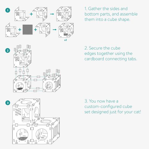 Casa modulara pentru pisici din carton Navaris cu 3 cuburi, 53109.01