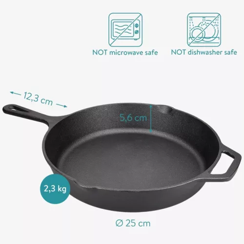 Tigaie adanca rotunda din fonta cu maner Navaris - 25 cm, 48585.01.2
