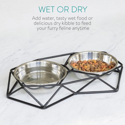 Set 2 Boluri din inox pentru caini si pisici Navaris cu suport metalic, 54103.01