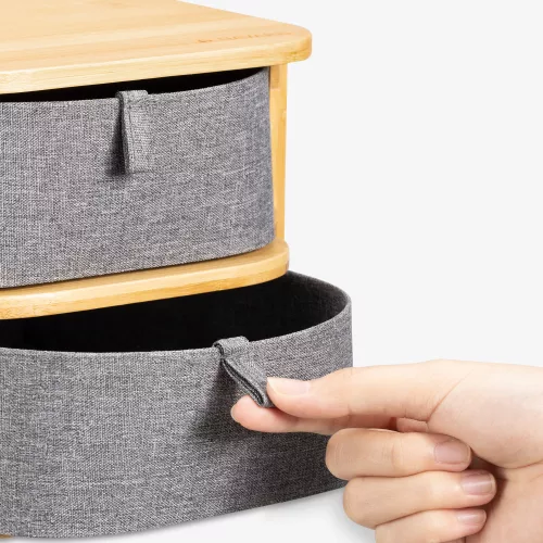 Organizator pentru cosmetice din bambus si material textil Navaris, 2 Sertare, 54184.01