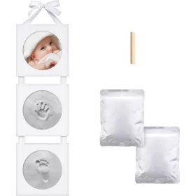   Kit de amprenta Navaris pentru bebelusi cu cadru din lemn, Alb, 54252.01