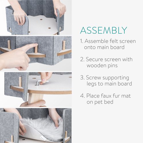 Pat inalt pentru pisici sau caini Navaris si covoras de blana, Gri, 54253.01
