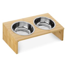   Set 2 Boluri pentru pisici si caini cu suport din bambus Navaris, 400 ml, Maro, 54489.01