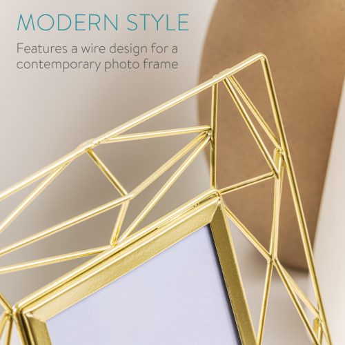Rama foto metalica Navaris, 24x19 cm, design 3D, pentru poze 10x15, auriu, MDF/sticla/metal