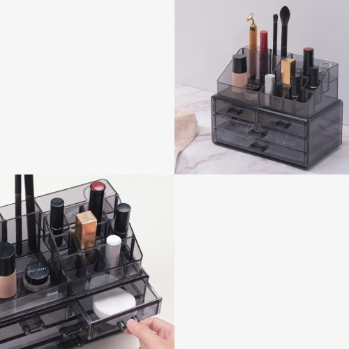 Organizator pentru cosmetice cu sertare Navaris, Negru transparent, 54656.01