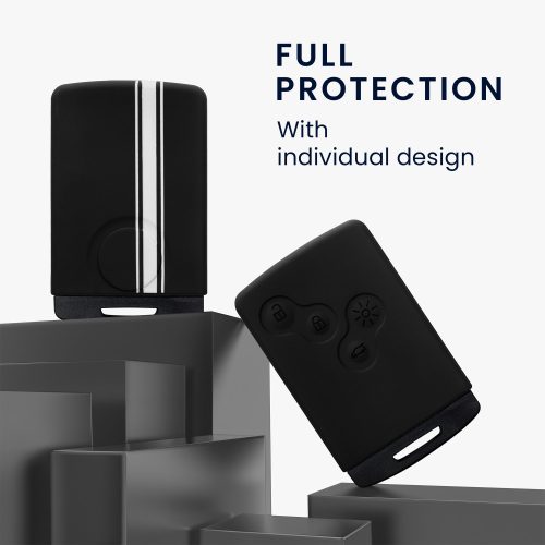 Husa Cheie Auto pentru Renault - 4 Butoane - Keyless Go, kwmobile, Silicon, Negru / Alb, 54808.02