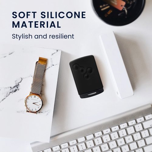 Husa Cheie Auto pentru Renault - 4 Butoane - Keyless Go, kwmobile, Silicon, Negru / Alb, 54808.02