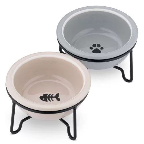 Set 2 Boluri de ceramica cu suport metalic Navaris, 380 ml, 55724.11