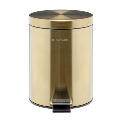 Cos gunoi baie Navaris, finisaj auriu si pedala, 5L, galeata interioara, elegant, auriu, otel