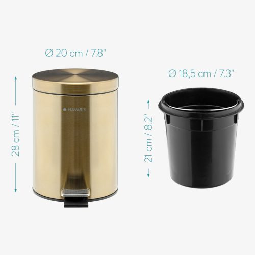 Cos gunoi baie Navaris, finisaj auriu si pedala, 5L, galeata interioara, elegant, auriu, otel