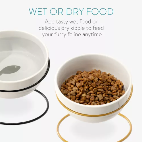 Set 2 Boluri de ceramica cu suport metalic Navaris, 380 ml, Gold / Negru, 55984.01