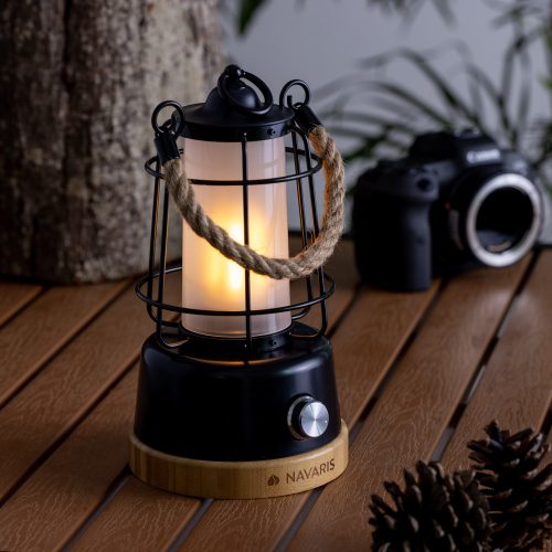 Felinar portabil Navaris cu baterie reincarcabila si power bank, Negru, 56078.01
