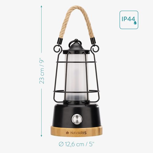 Felinar portabil Navaris cu baterie reincarcabila si power bank, Negru, 56078.01