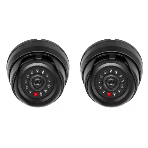 Set 2 Camere de supraveghere false cu lumini LED, Kwmobile, Negru, Plastic, 53927.02.01