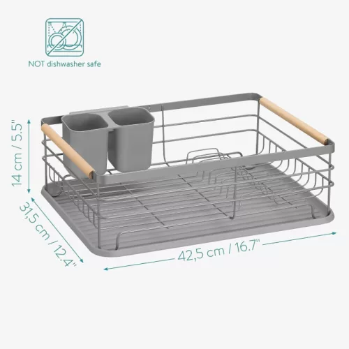 Scurgator de vase Navaris, cu suport de picurare, cu raft pentru farfurii, pahare si tacamuri, gri, 42.5x31.5x14 cm, 52545.03