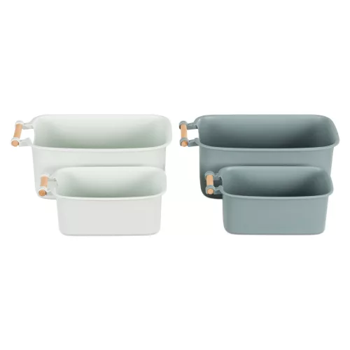 Set 4 cutii depozitare Navaris cu maner din lemn, 37, 8x21, 4x14 cm si 28, 5x16x10, 5 cm, maro, lemn