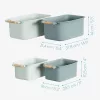 Set 4 cutii depozitare Navaris cu maner din lemn, 37, 8x21, 4x14 cm si 28, 5x16x10, 5 cm, maro, lemn