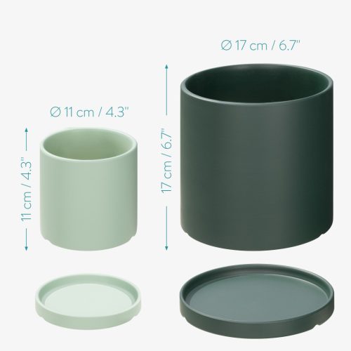 Set 2 ghivece pentru plante Navaris, ceramica, 17 cm si 11 cm, cu farfurii, 56332.3.07