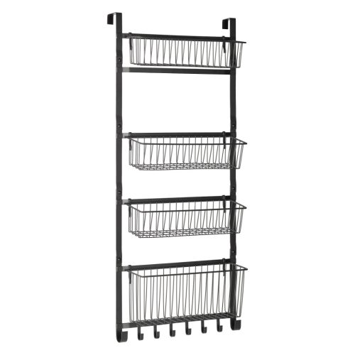 Raft condimente Navaris, montare pe usa, 92x39x13.5 cm, organizare camara, negru, metal