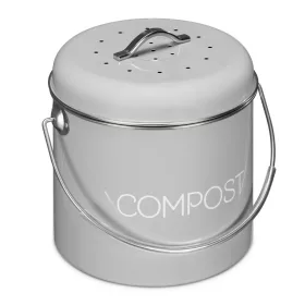   Cos De Compost Metalic, Gri, 3L + 3x Filtru, Navaris, 49642.1.22