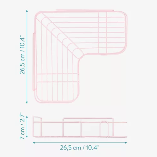 Set 2 rafturi colt dus Navaris, autoadezive, 26.5x26.5x7 cm, max 3 kg/polita, roz, metal