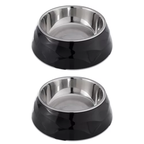 Set 2 Boluri pentru animale de companie Navaris, Metal, Negru, 57479.01
